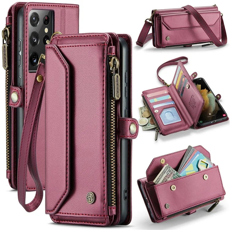 CASEME C36 Series For Samsung Galaxy S21 Ultra 5G Case Leather Phone Bag with 10 Card Slots Pocket