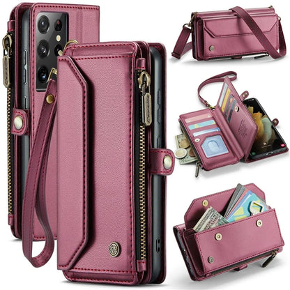 CASEME C36 Series For Samsung Galaxy S21 Ultra 5G Case Leather Phone Bag with 10 Card Slots Pocket