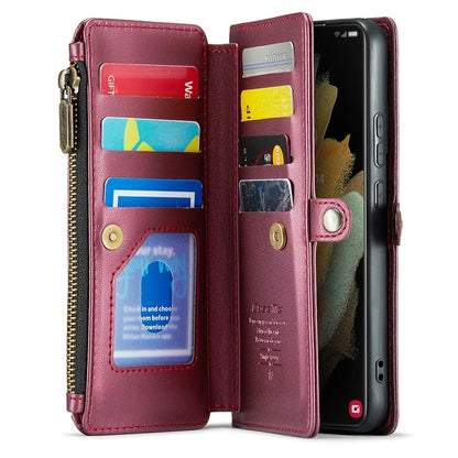 CASEME C36 Series For Samsung Galaxy S21 Ultra 5G Case Leather Phone Bag with 10 Card Slots Pocket