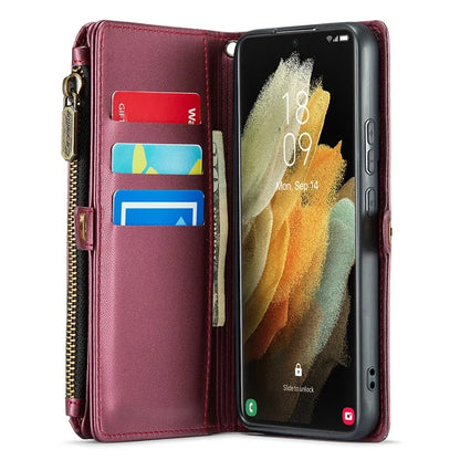 CASEME C36 Series For Samsung Galaxy S21 Ultra 5G Case Leather Phone Bag with 10 Card Slots Pocket