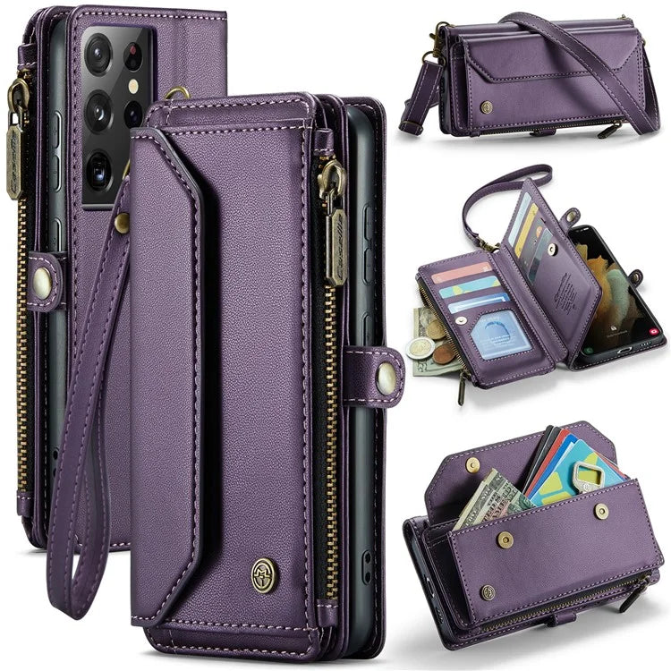 CASEME C36 Series For Samsung Galaxy S21 Ultra 5G Case Leather Phone Bag with 10 Card Slots Pocket