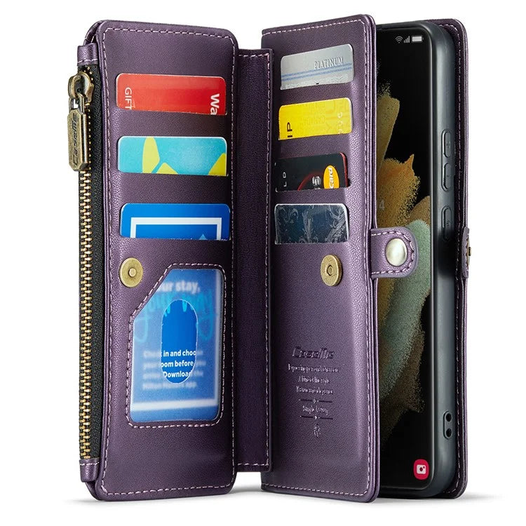 CASEME C36 Series For Samsung Galaxy S21 Ultra 5G Case Leather Phone Bag with 10 Card Slots Pocket