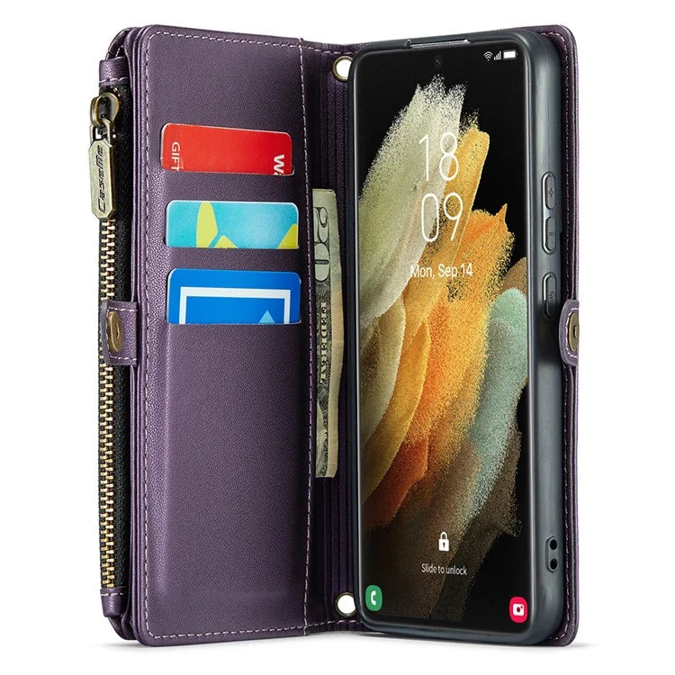 CASEME C36 Series For Samsung Galaxy S21 Ultra 5G Case Leather Phone Bag with 10 Card Slots Pocket