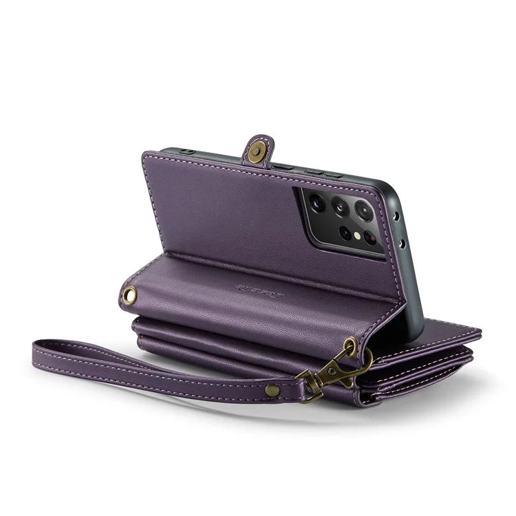 CASEME C36 Series For Samsung Galaxy S21 Ultra 5G Case Leather Phone Bag with 10 Card Slots Pocket