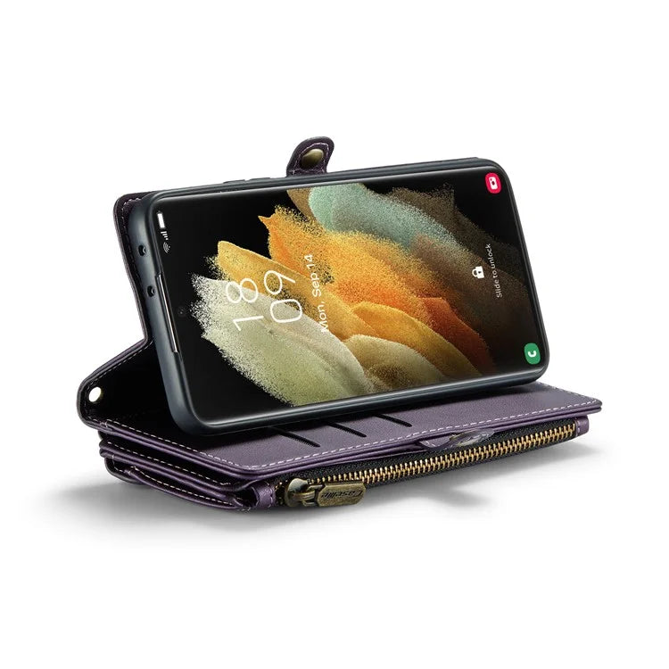 CASEME C36 Series For Samsung Galaxy S21 Ultra 5G Case Leather Phone Bag with 10 Card Slots Pocket