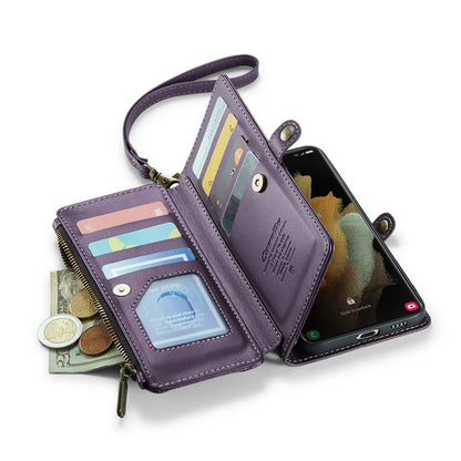 CASEME C36 Series For Samsung Galaxy S21 Ultra 5G Case Leather Phone Bag with 10 Card Slots Pocket