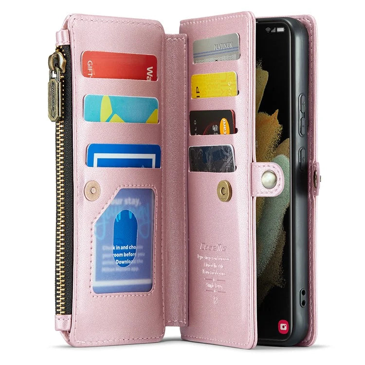 CASEME C36 Series For Samsung Galaxy S21 Ultra 5G Case Leather Phone Bag with 10 Card Slots Pocket