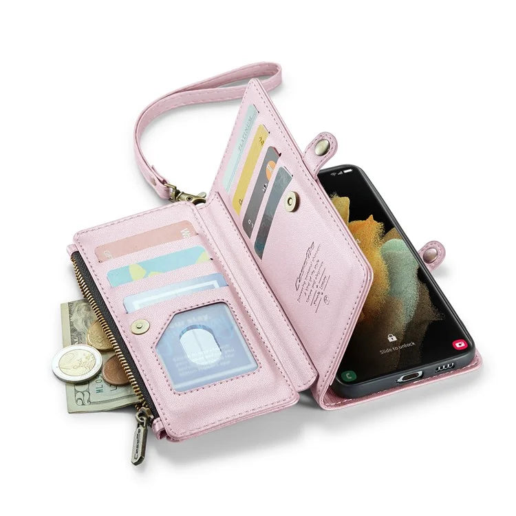 CASEME C36 Series For Samsung Galaxy S21 Ultra 5G Case Leather Phone Bag with 10 Card Slots Pocket