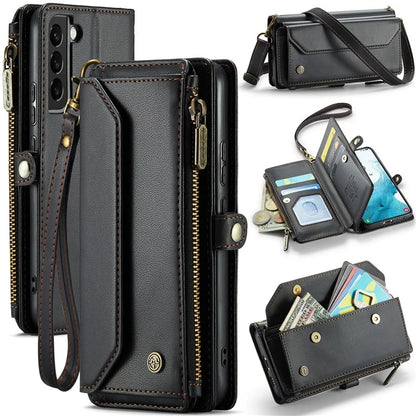 CASEME C36 Series For Samsung Galaxy S22 5G Case Crossbody Leather Phone Bag with 7 Card Slots