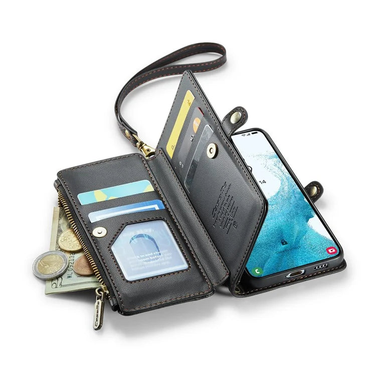CASEME C36 Series For Samsung Galaxy S22 5G Case Crossbody Leather Phone Bag with 7 Card Slots