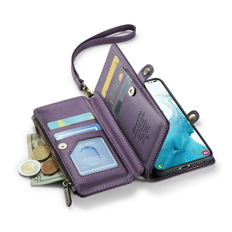 CASEME C36 Series For Samsung Galaxy S22 5G Case Crossbody Leather Phone Bag with 7 Card Slots