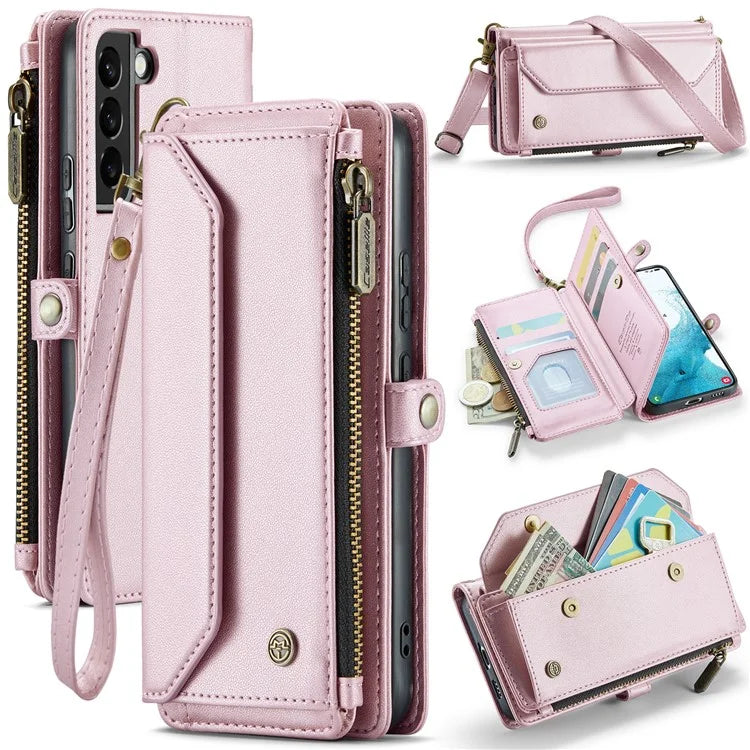 CASEME C36 Series For Samsung Galaxy S22 5G Case Crossbody Leather Phone Bag with 7 Card Slots