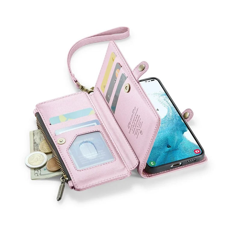 CASEME C36 Series For Samsung Galaxy S22 5G Case Crossbody Leather Phone Bag with 7 Card Slots