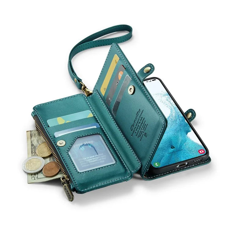CASEME C36 Series For Samsung Galaxy S22 5G Case Crossbody Leather Phone Bag with 7 Card Slots