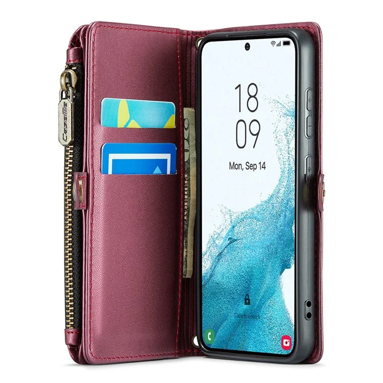 CASEME C36 Series For Samsung Galaxy S22 5G Case Crossbody Leather Phone Bag with 7 Card Slots