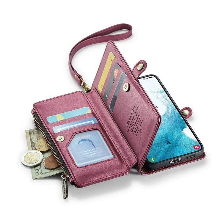 CASEME C36 Series For Samsung Galaxy S22 5G Case Crossbody Leather Phone Bag with 7 Card Slots