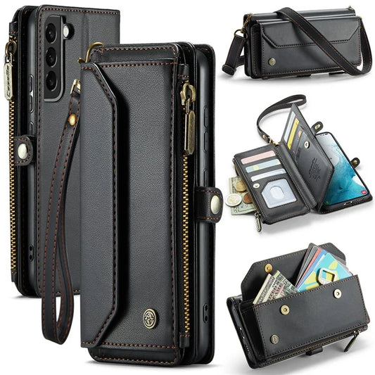 CASEME C36 Series For Samsung Galaxy S22+ 5G Case 10 Card Slots Zipper Leather Phone Bag