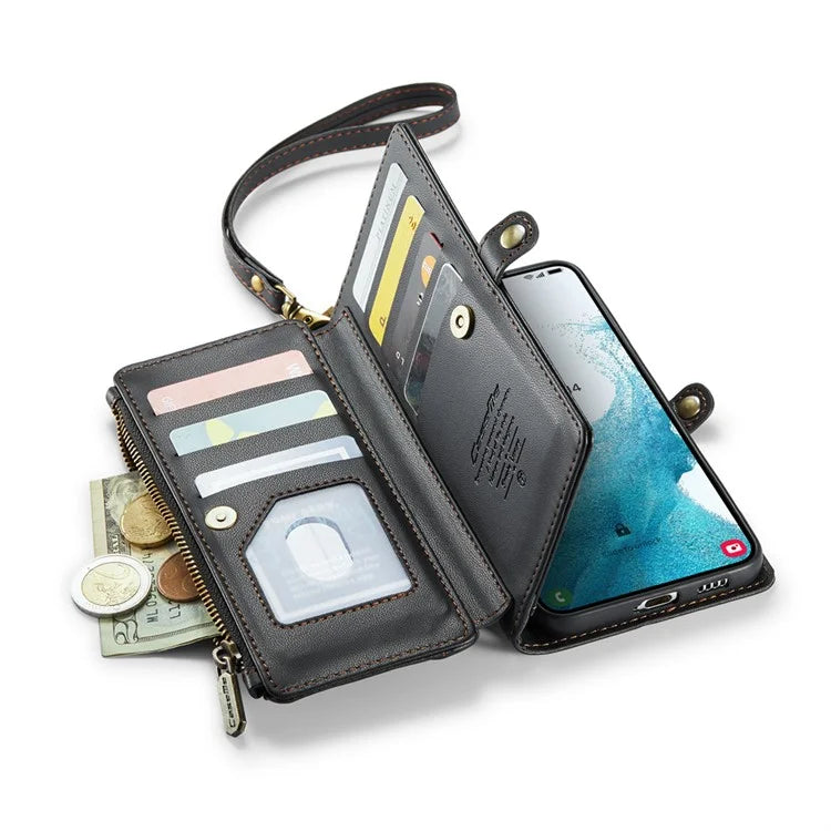 CASEME C36 Series For Samsung Galaxy S22+ 5G Case 10 Card Slots Zipper Leather Phone Bag