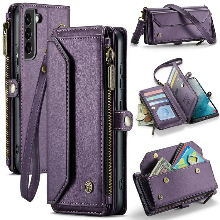 CASEME C36 Series For Samsung Galaxy S22+ 5G Case 10 Card Slots Zipper Leather Phone Bag
