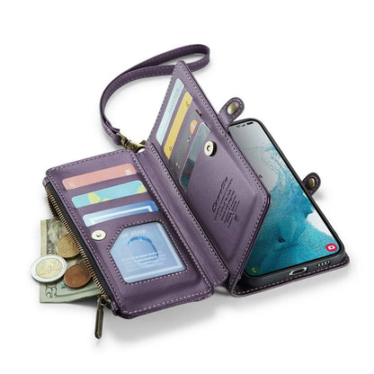 CASEME C36 Series For Samsung Galaxy S22+ 5G Case 10 Card Slots Zipper Leather Phone Bag