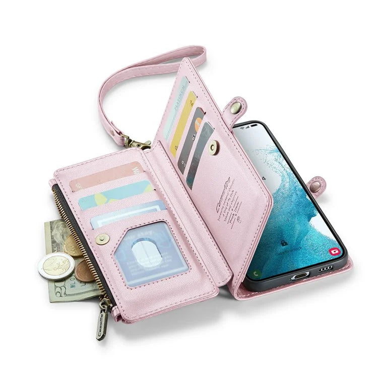 CASEME C36 Series For Samsung Galaxy S22+ 5G Case 10 Card Slots Zipper Leather Phone Bag