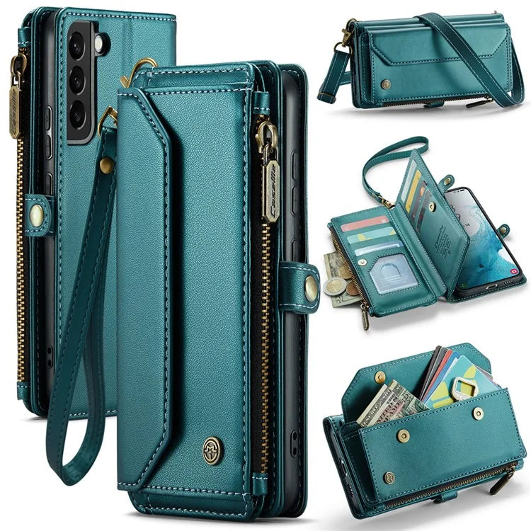 CASEME C36 Series For Samsung Galaxy S22+ 5G Case 10 Card Slots Zipper Leather Phone Bag