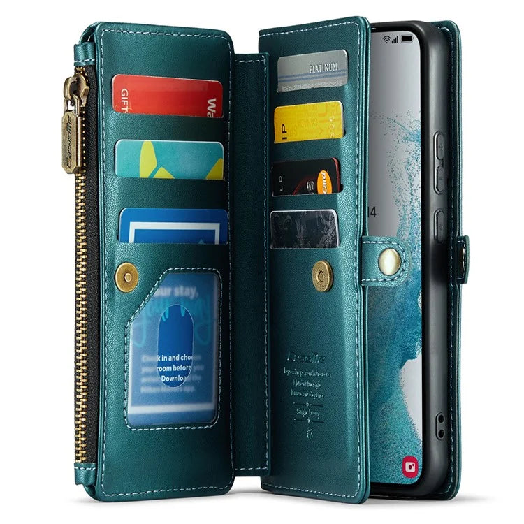 CASEME C36 Series For Samsung Galaxy S22+ 5G Case 10 Card Slots Zipper Leather Phone Bag