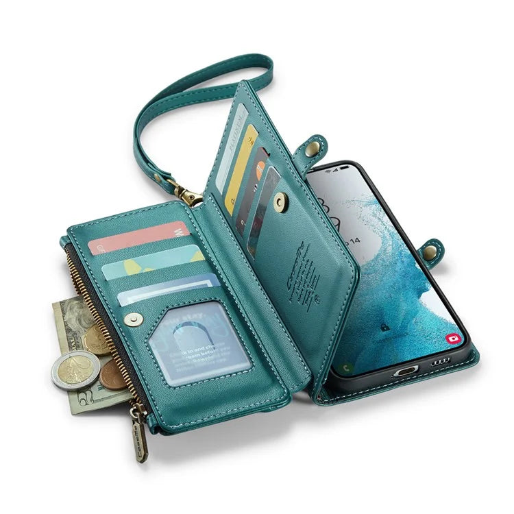 CASEME C36 Series For Samsung Galaxy S22+ 5G Case 10 Card Slots Zipper Leather Phone Bag