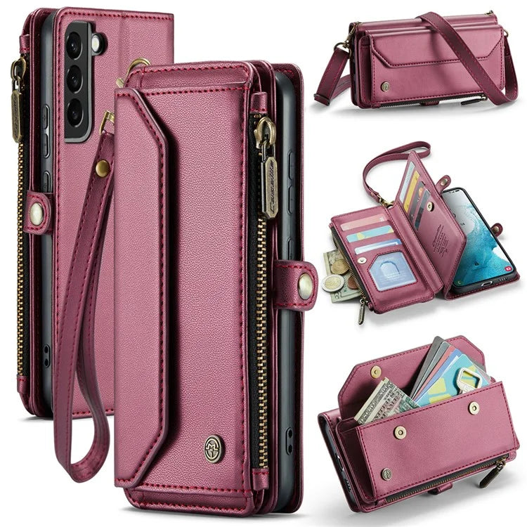 CASEME C36 Series For Samsung Galaxy S22+ 5G Case 10 Card Slots Zipper Leather Phone Bag