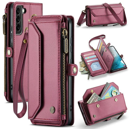 CASEME C36 Series For Samsung Galaxy S22+ 5G Case 10 Card Slots Zipper Leather Phone Bag