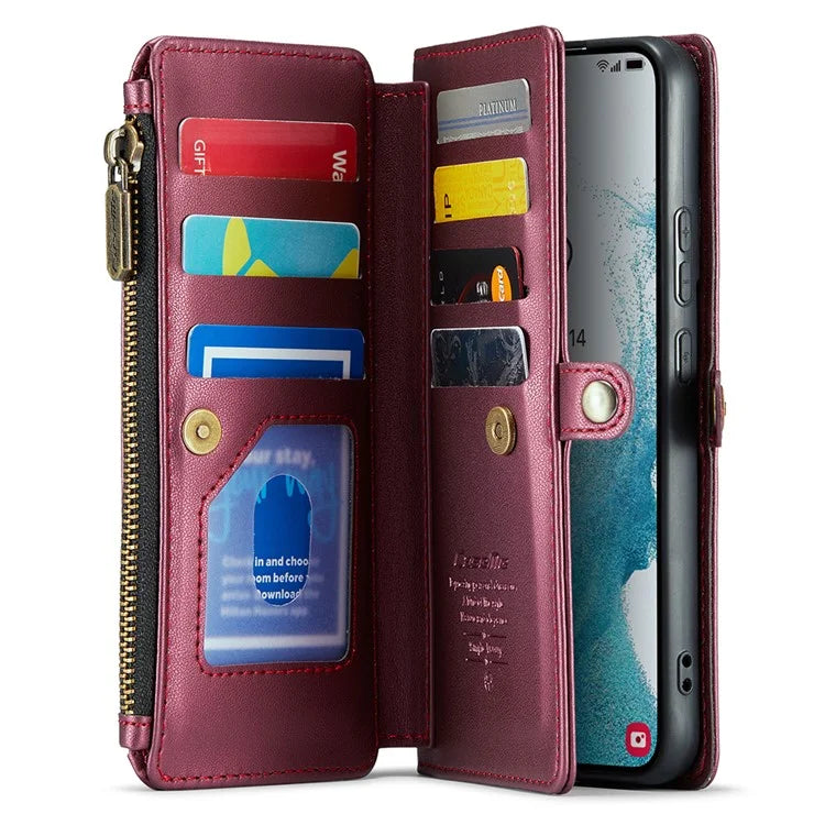CASEME C36 Series For Samsung Galaxy S22+ 5G Case 10 Card Slots Zipper Leather Phone Bag