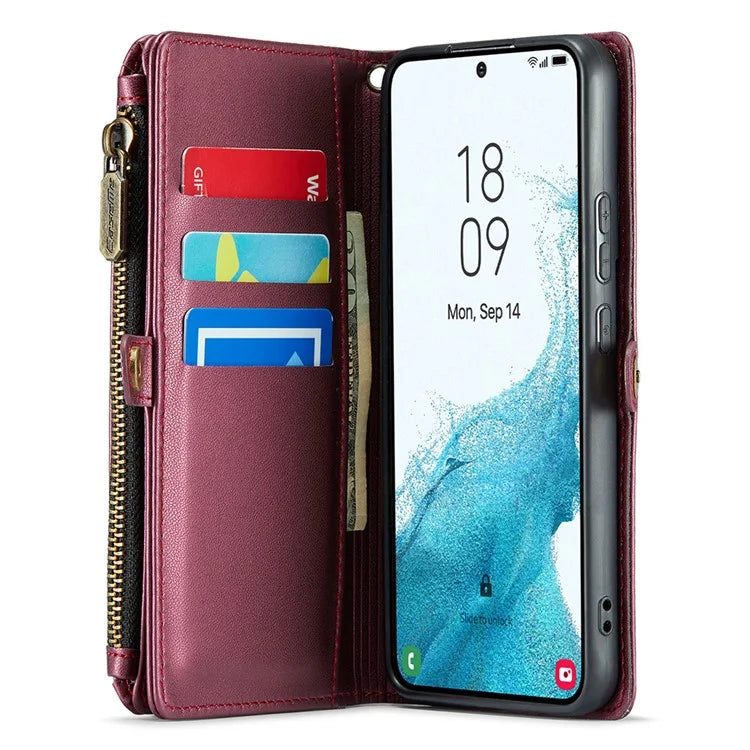 CASEME C36 Series For Samsung Galaxy S22+ 5G Case 10 Card Slots Zipper Leather Phone Bag