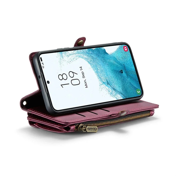 CASEME C36 Series For Samsung Galaxy S22+ 5G Case 10 Card Slots Zipper Leather Phone Bag