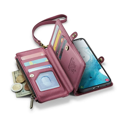 CASEME C36 Series For Samsung Galaxy S22+ 5G Case 10 Card Slots Zipper Leather Phone Bag
