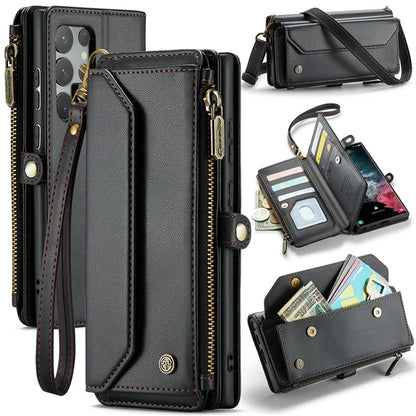 CASEME C36 Series For Samsung Galaxy S22 Ultra 5G Case Leather Phone Bag with Zipper Pocket