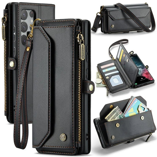 CASEME C36 Series For Samsung Galaxy S22 Ultra 5G Case Leather Phone Bag with Zipper Pocket