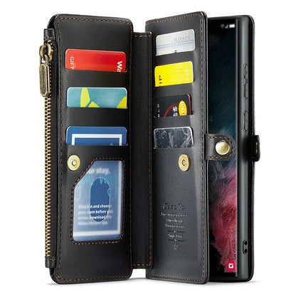 CASEME C36 Series For Samsung Galaxy S22 Ultra 5G Case Leather Phone Bag with Zipper Pocket