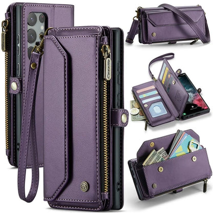 CASEME C36 Series For Samsung Galaxy S22 Ultra 5G Case Leather Phone Bag with Zipper Pocket