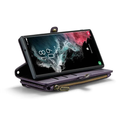 CASEME C36 Series For Samsung Galaxy S22 Ultra 5G Case Leather Phone Bag with Zipper Pocket