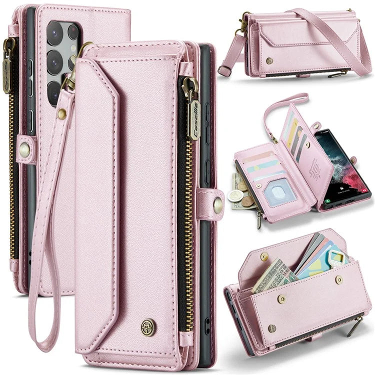 CASEME C36 Series For Samsung Galaxy S22 Ultra 5G Case Leather Phone Bag with Zipper Pocket