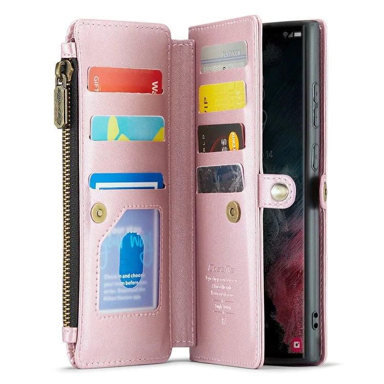 CASEME C36 Series For Samsung Galaxy S22 Ultra 5G Case Leather Phone Bag with Zipper Pocket