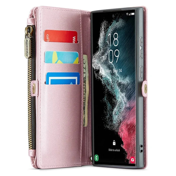 CASEME C36 Series For Samsung Galaxy S22 Ultra 5G Case Leather Phone Bag with Zipper Pocket