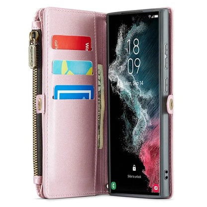 CASEME C36 Series For Samsung Galaxy S22 Ultra 5G Case Leather Phone Bag with Zipper Pocket