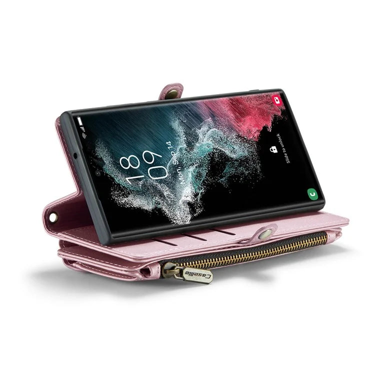 CASEME C36 Series For Samsung Galaxy S22 Ultra 5G Case Leather Phone Bag with Zipper Pocket