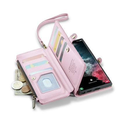 CASEME C36 Series For Samsung Galaxy S22 Ultra 5G Case Leather Phone Bag with Zipper Pocket