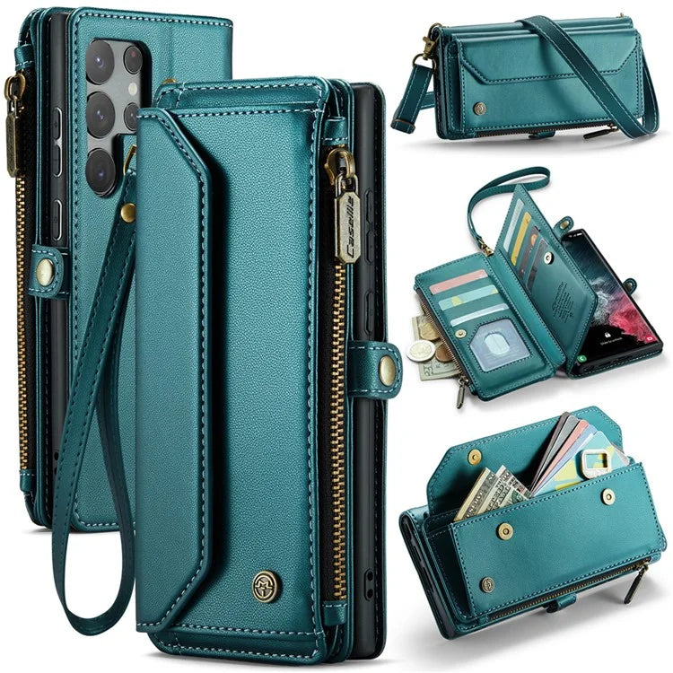 CASEME C36 Series For Samsung Galaxy S22 Ultra 5G Case Leather Phone Bag with Zipper Pocket
