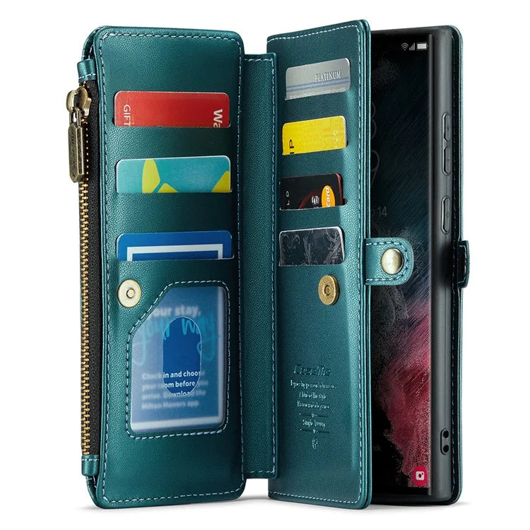 CASEME C36 Series For Samsung Galaxy S22 Ultra 5G Case Leather Phone Bag with Zipper Pocket
