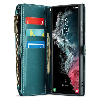 CASEME C36 Series For Samsung Galaxy S22 Ultra 5G Case Leather Phone Bag with Zipper Pocket