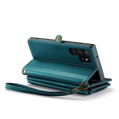 CASEME C36 Series For Samsung Galaxy S22 Ultra 5G Case Leather Phone Bag with Zipper Pocket
