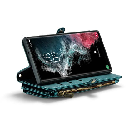 CASEME C36 Series For Samsung Galaxy S22 Ultra 5G Case Leather Phone Bag with Zipper Pocket